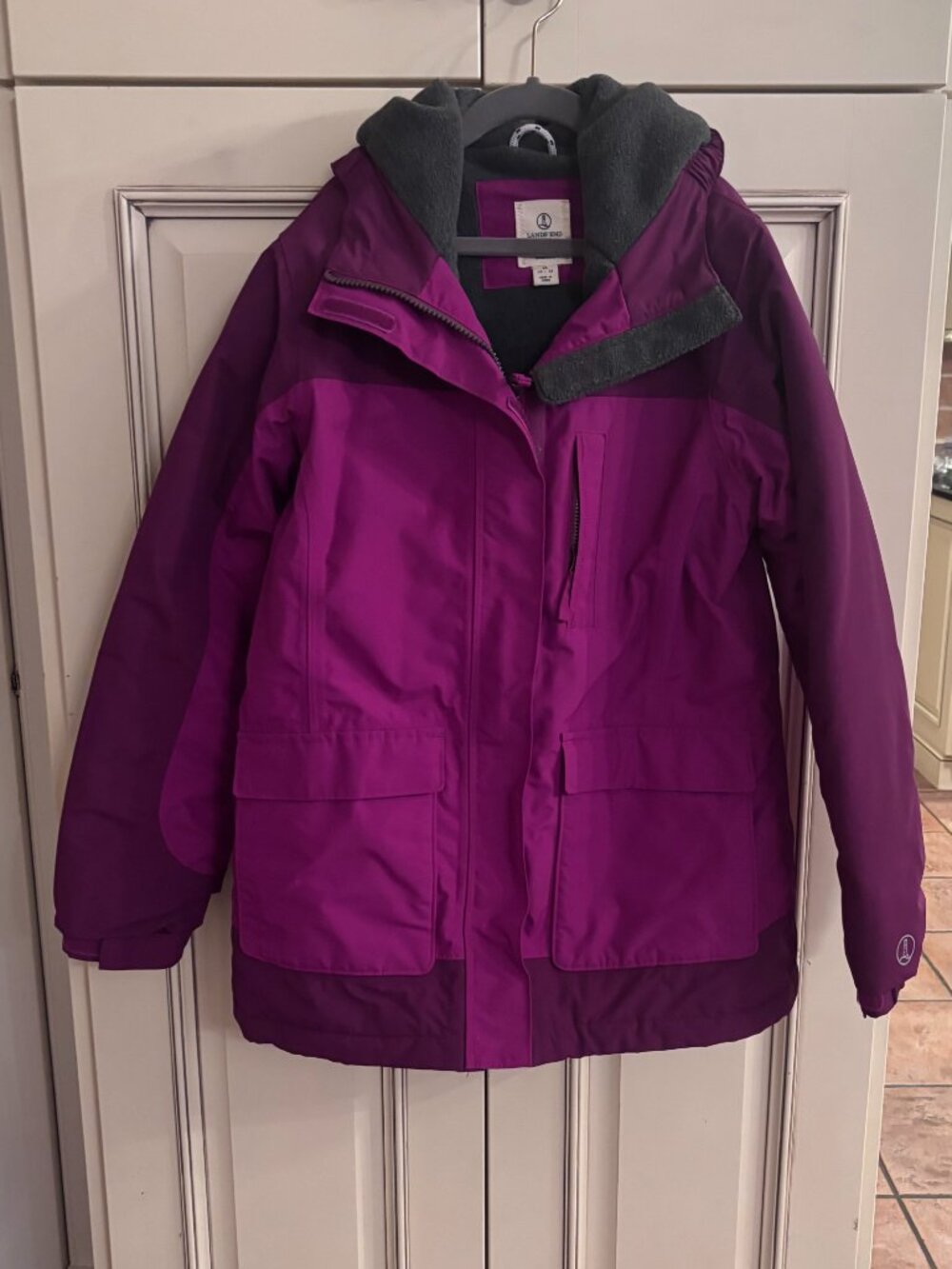 Lands' End Children's Squall Parka, Magenta, Size 10-12.